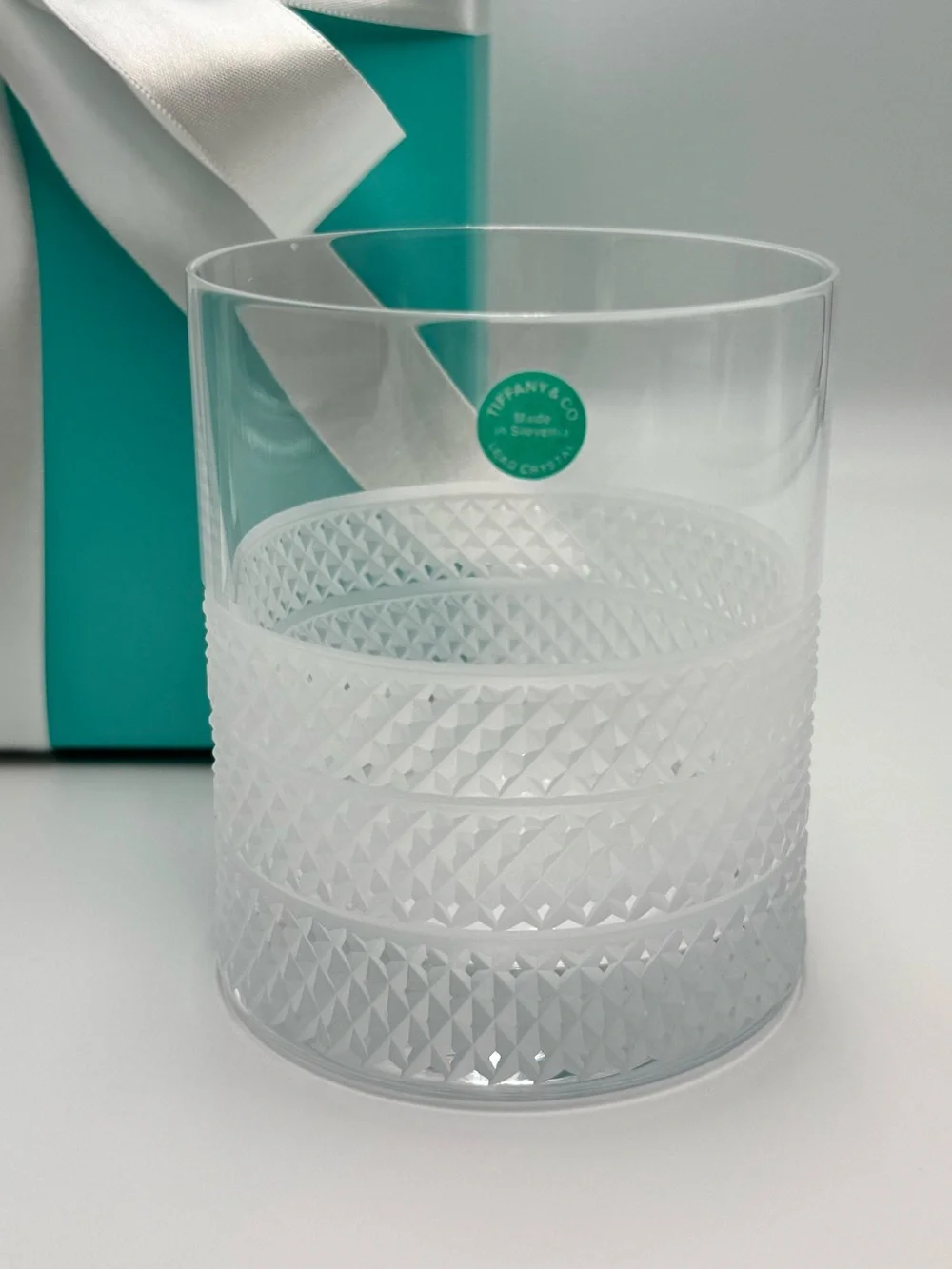 NEW - Tiffany & Co. Diamond Point Lead Crystal Glass Double Old Fashioned 4”